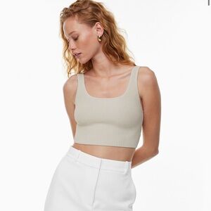 Babaton Light Beige/Cream Ribbed Crop Top